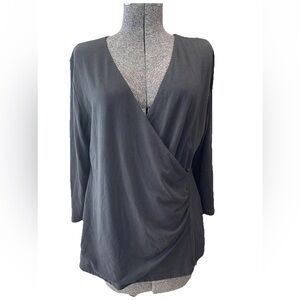 Soft‎ surroundings ladies large black cotton blend cross over pullover top-EUC